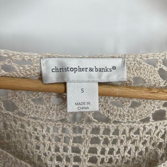 Christopher Banks Sweater Women’s Small Beige Lace Crochet Bohemian Hippie - Picture 3 of 8